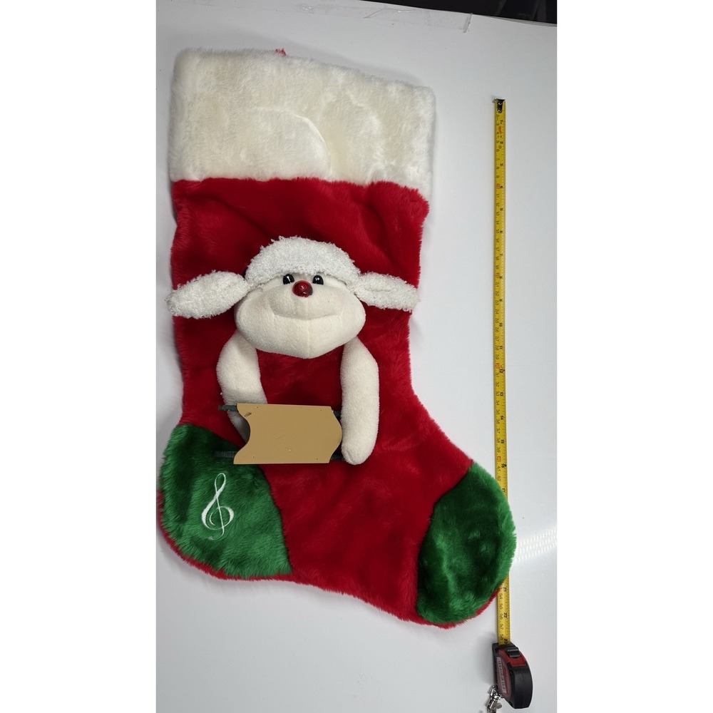 EUC Vtg  3 dimensional 22" Plush Red Velvet Puppy Dog Christmas Stocking
